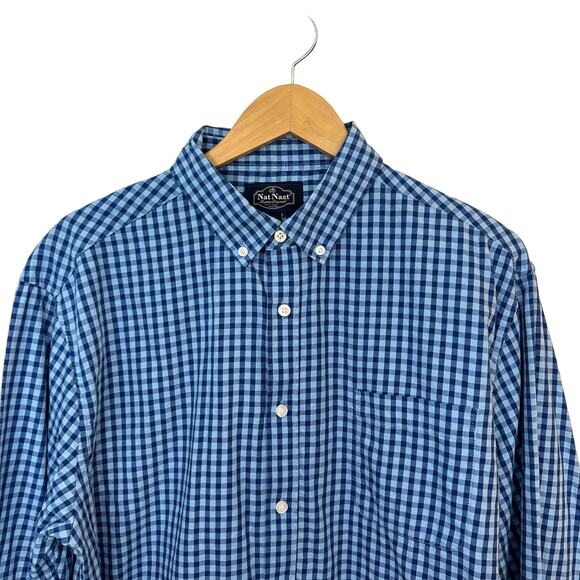 Nat‎ Nast Mens Gingham Blue Check Shirt Size XL 100% Cotton Button Down Pocket - Picture 4 of 6